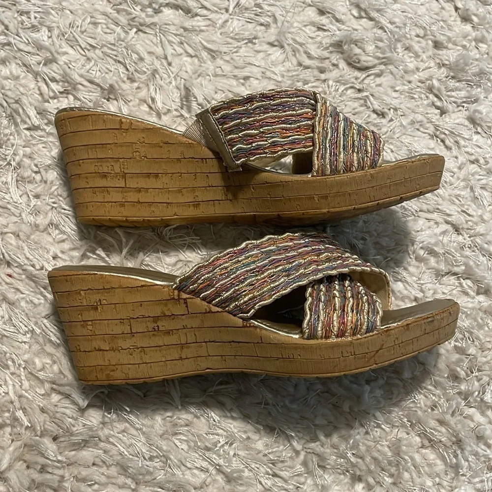 Italian Shoemakers Women Wedge Heels Size 8 Gold Colorful Coastal Bohemian